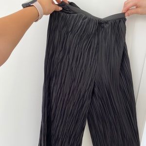 Ribbed wide leg black pant